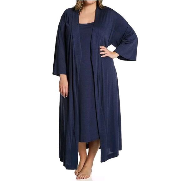 Natori Women’s Navy Blue Kimono Jacket Open Front Topper Sz XL $298 EUC - Picture 1 of 8